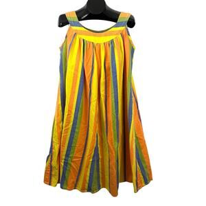 VTG Handmade Retro Striped 1970s Yoke Sleeveless Dress M/L Peasant Boho Hippie